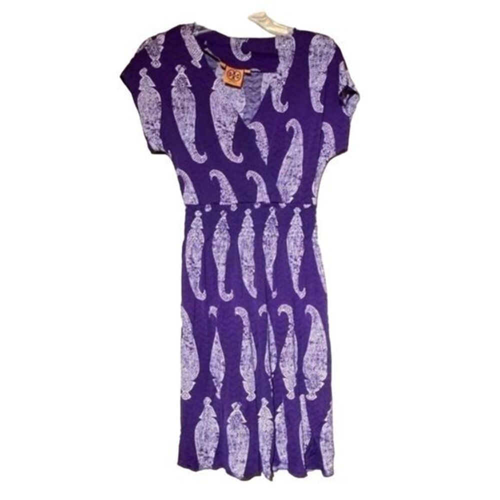 Tory Burch Women's XS Purple Paisley Knee Length Silk Dress